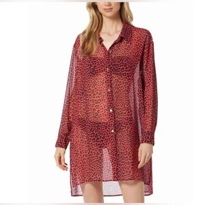 MICHAEL Michael Kors Red/Black Leopard Swim Coverup